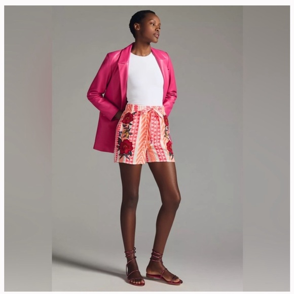Farm Rio Floral Embroidered Printed Drawstring Shorts,All Products : American Fashion Style Bags On Sale
